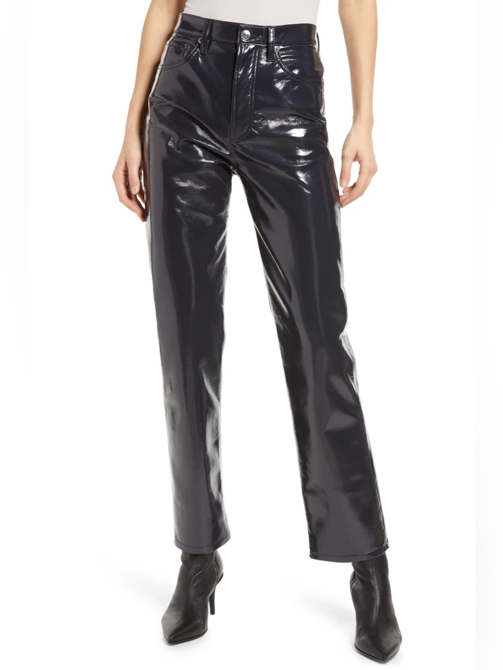 Agolde '90s Pinch Waist Patent Recycled Leather Blend Jeans Pants Black